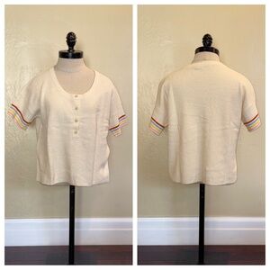Madewell Henley Sweater Tee in Rainbow Stripe Vintage Parchment Size Medium